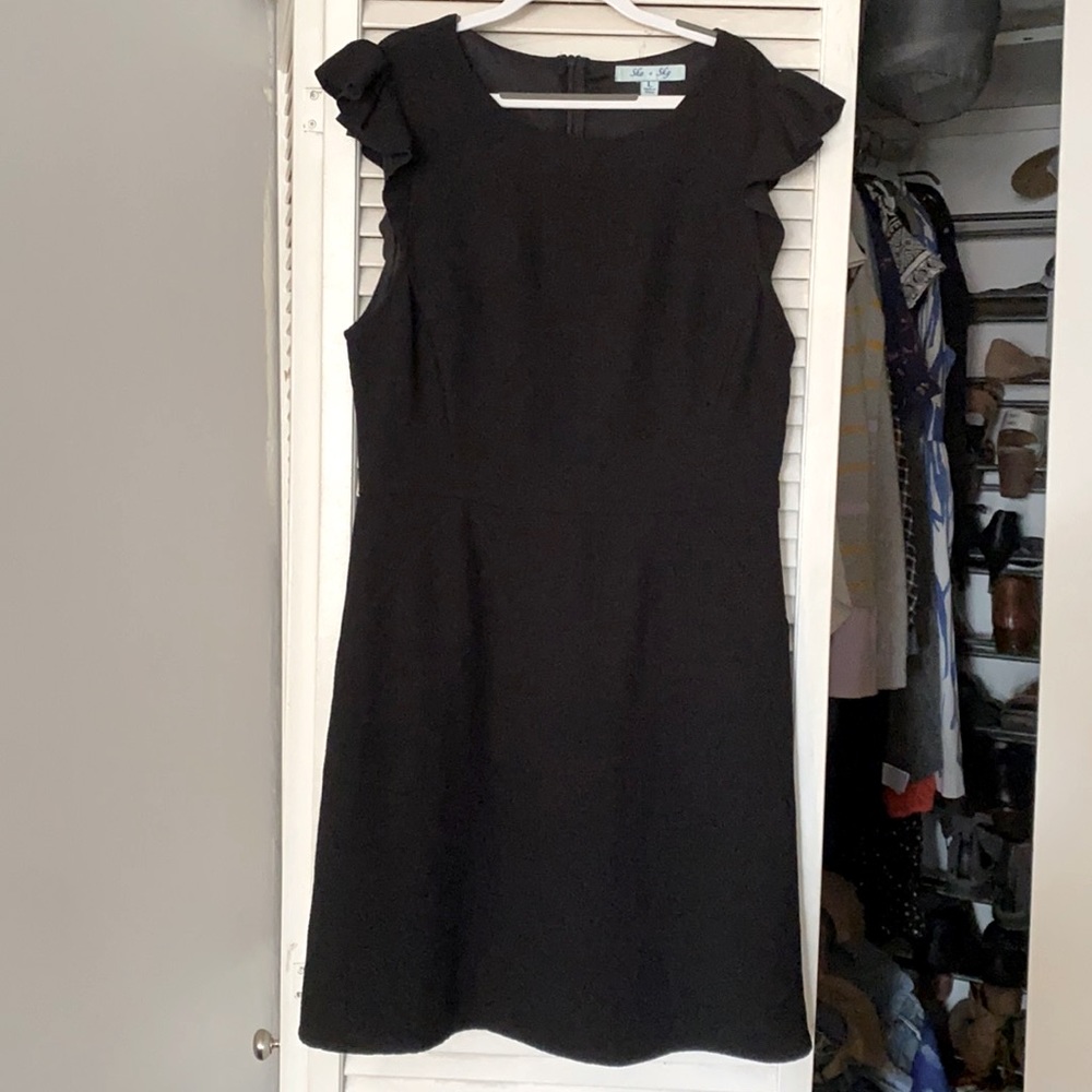NWOT She + Sky Black Flutter Sleeve Dress
